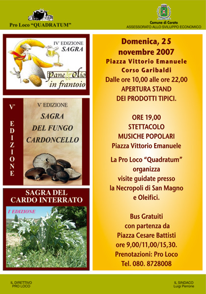 Domenica 25 novembre VI Edizione della Sagra 'Pane & Olio'