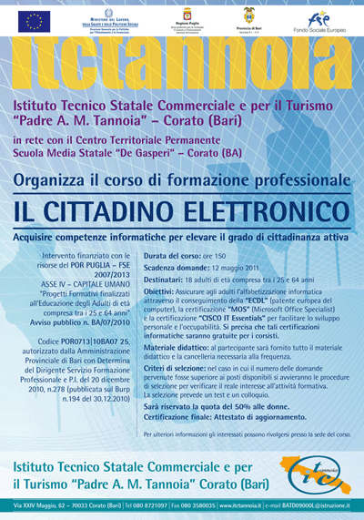 ITC di Corato organizza il corso di formazione professionale 'Il Cittadino Elettronico'