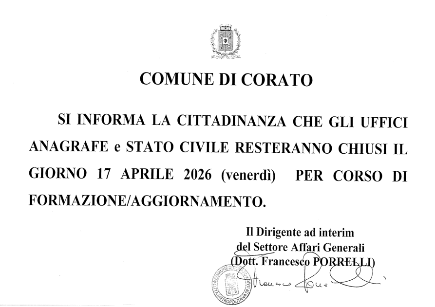 Avviso chiusura uffici Anagrafe e Stato Civile