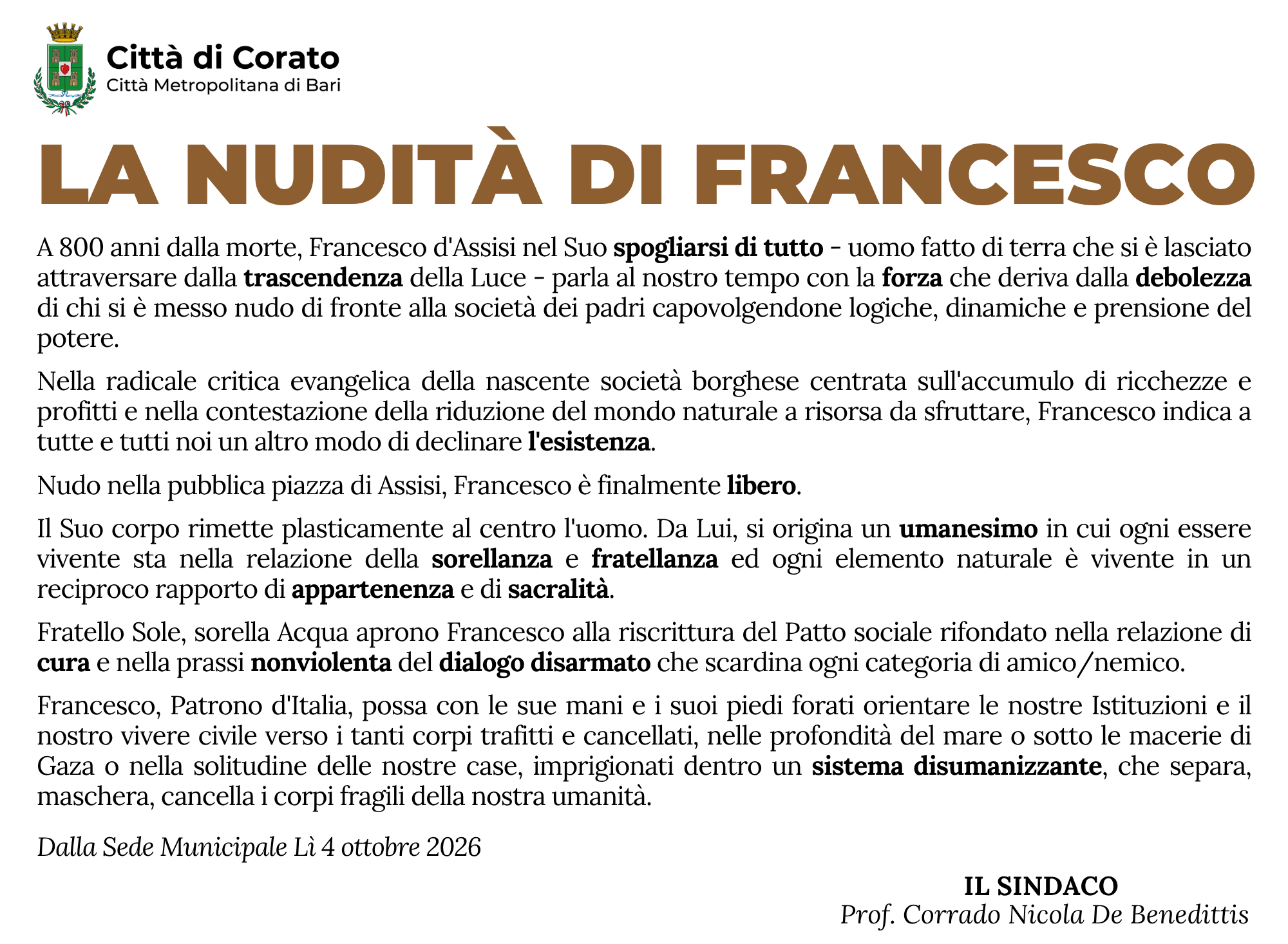 San Francesco Patrono d'Italia