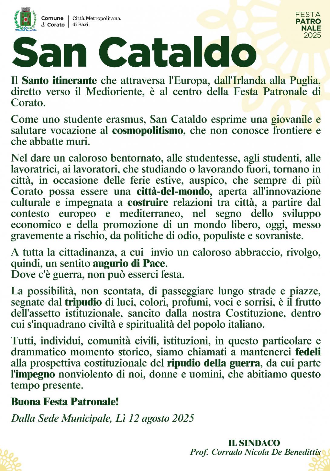 Il messaggio del Sindaco 