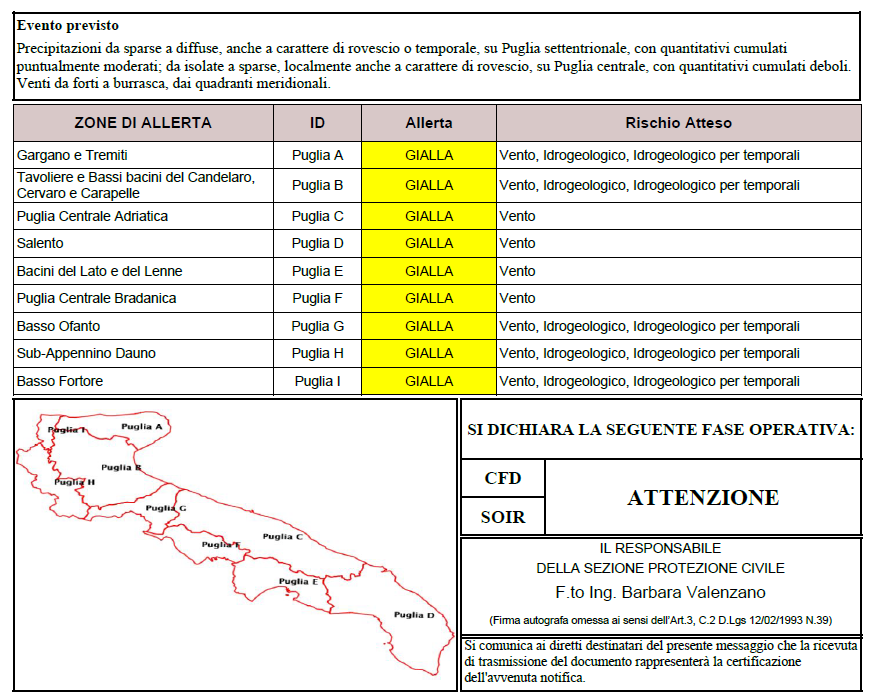 Allerta vento 25 novembre